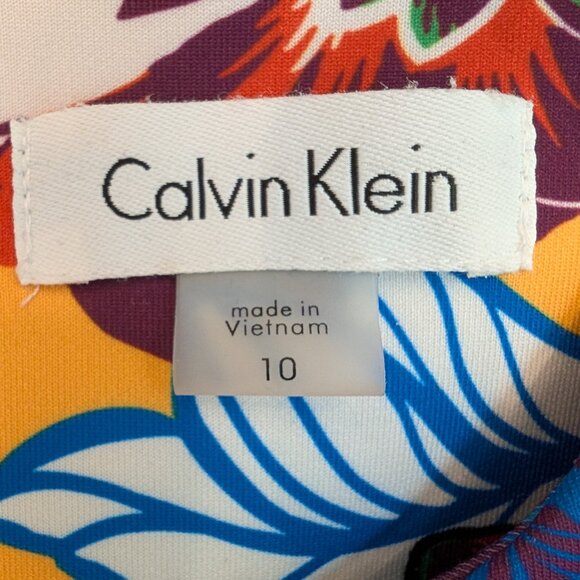 CALVIN KLEIN Yellow Scuba Material Floral Dress Sz. 10 - Picture 5 of 5
